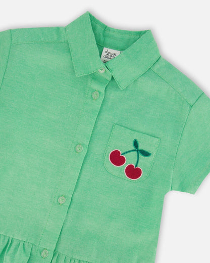 Cotton Shirt Dress With Embroidery Green